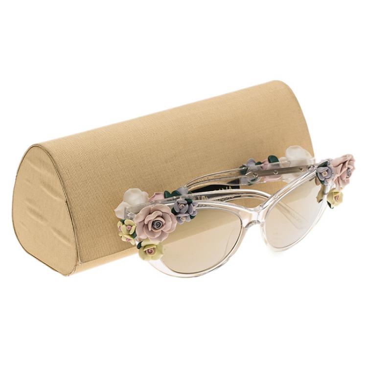 Pre Owned Dolce and Gabbana DG 4180 Floral Embellished Cat Eye Sunglasses