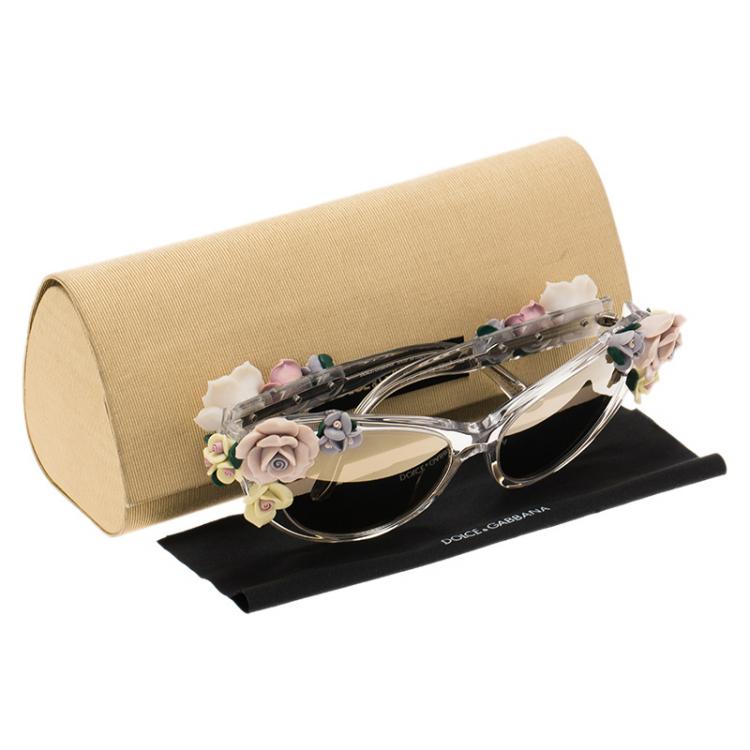 Pre Owned Dolce and Gabbana DG 4180 Floral Embellished Cat Eye Sunglasses