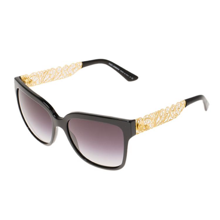 Pre Owned Dolce and Gabbana Black DG4212 Filigree Cat Eye Sunglasses