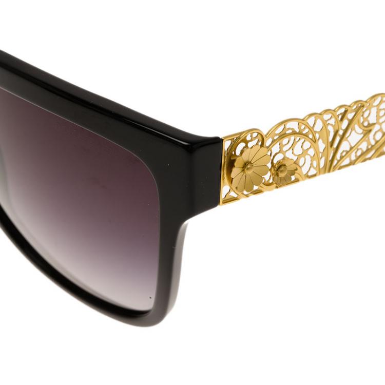 Pre Owned Dolce and Gabbana Black DG4212 Filigree Cat Eye Sunglasses