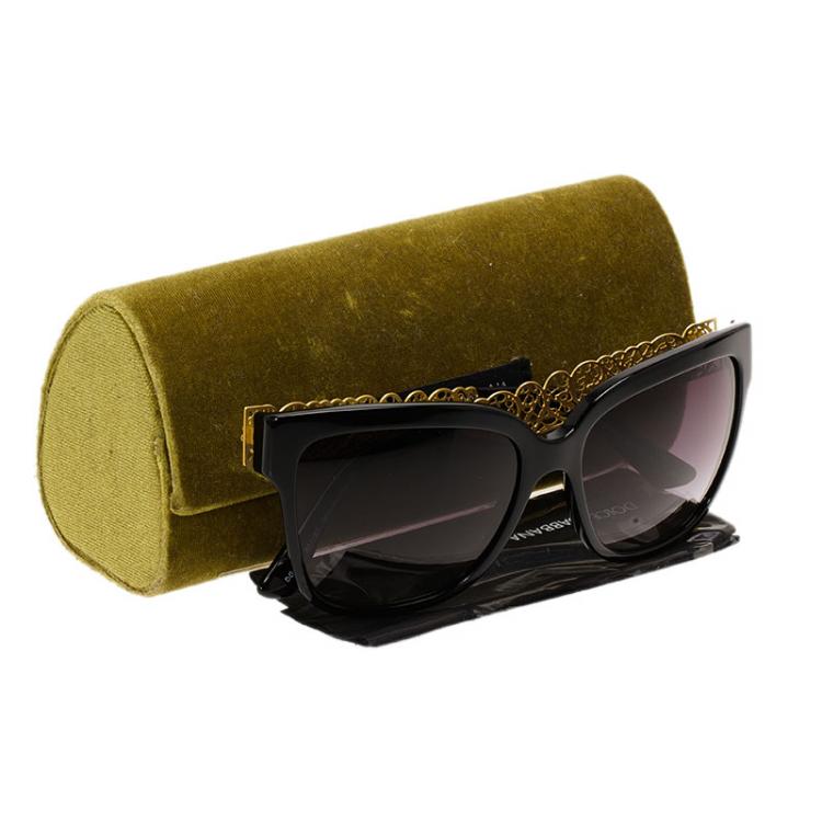 Pre Owned Dolce and Gabbana Black DG4212 Filigree Cat Eye Sunglasses