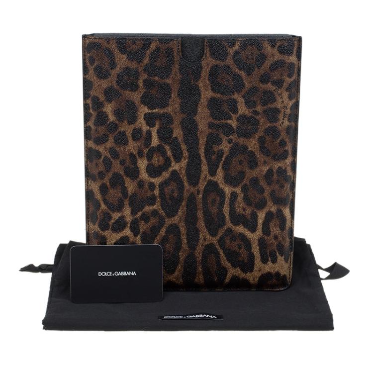 Pre Owned Dolce and Gabbana Leopard Print Canvas iPad 2 Case