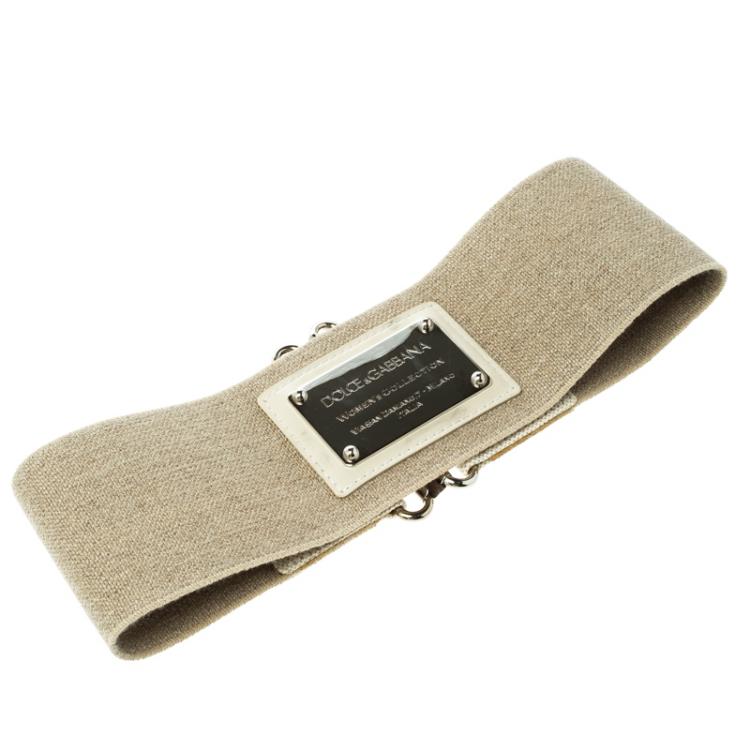 مملوكة مسبقًا Dolce and Gabbana Beige Canvas Elastic Waist Belt 75 CM