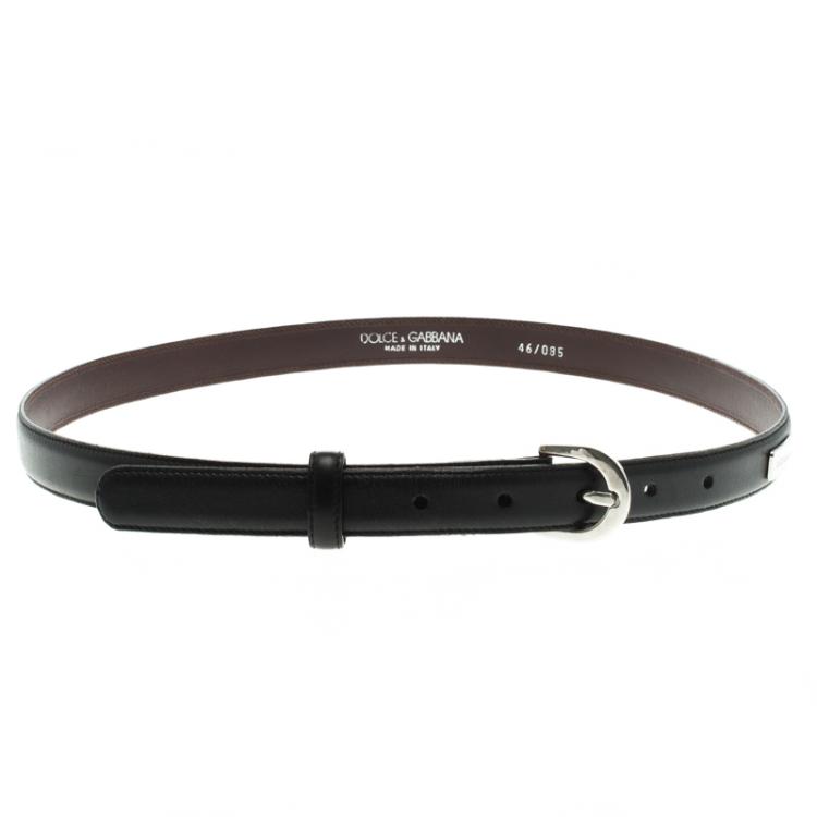 مملوكة مسبقًا Dolce and Gabbana Black Leather Skinny Belt 85 CM