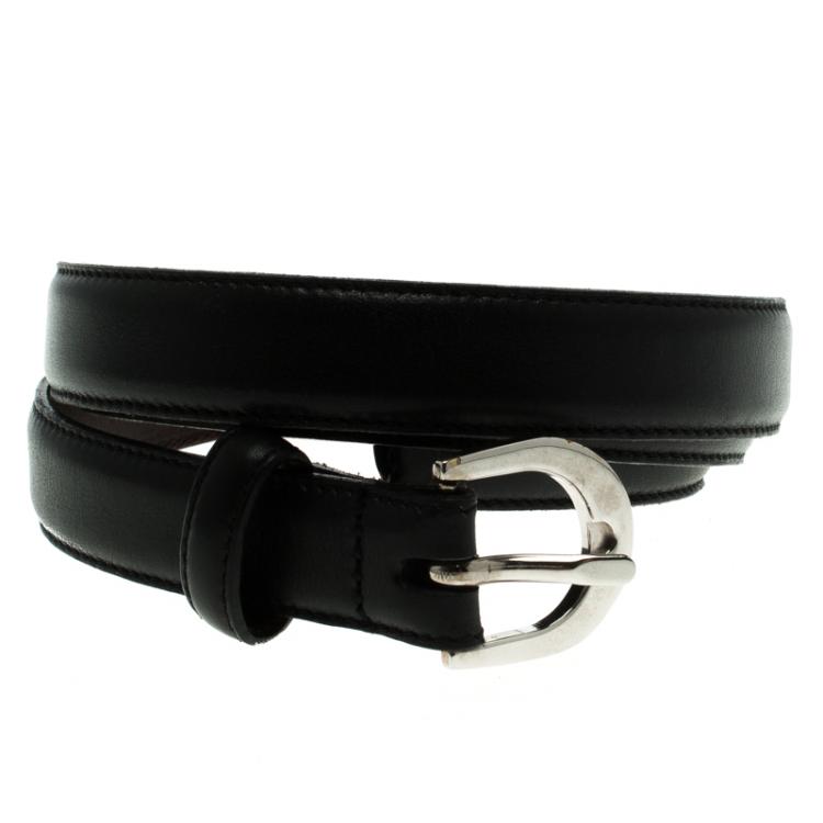 مملوكة مسبقًا Dolce and Gabbana Black Leather Skinny Belt 85 CM