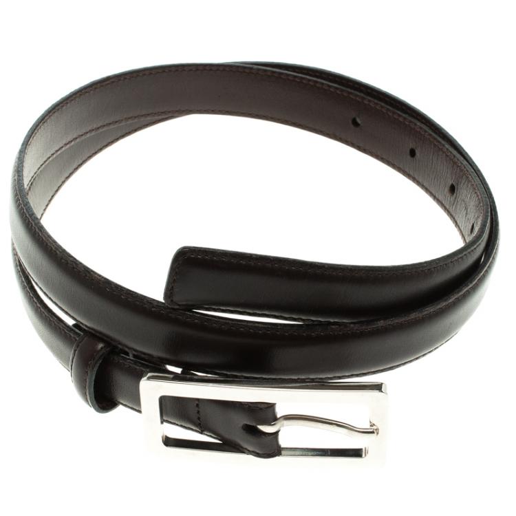 Pre Owned Dolce and Gabbana Brown Leather Skinny Belt 110 CM