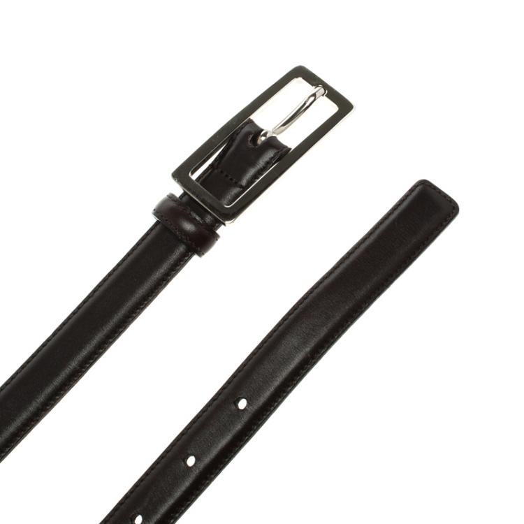 Pre Owned Dolce and Gabbana Brown Leather Skinny Belt 110 CM