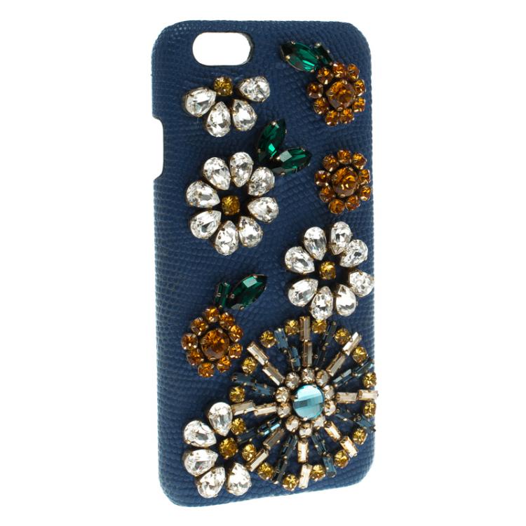 Pre Owned Dolce and Gabbana Blue Leather Jewel Embellished iPhone 6S Case