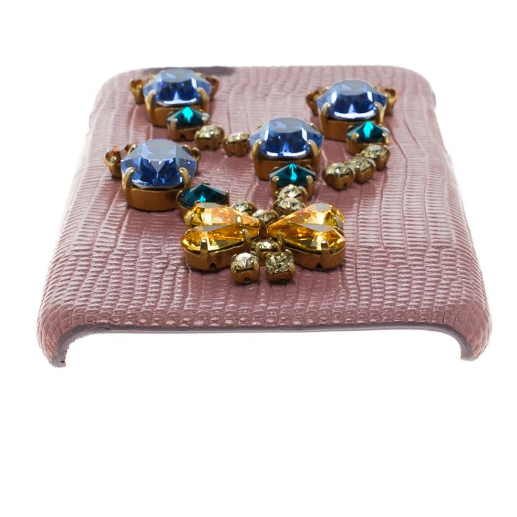 مملوكة مسبقًا Dolce and Gabbana Pink Leather Jewel Embellished iPhone 6S Case