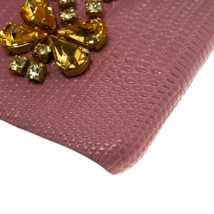 مملوكة مسبقًا Dolce and Gabbana Pink Leather Jewel Embellished iPhone 6S Case