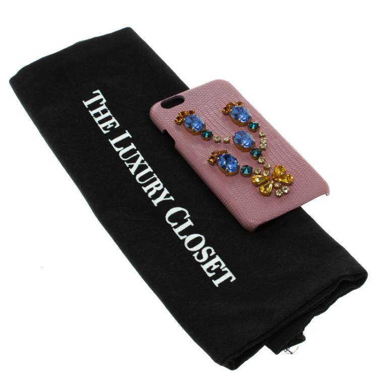 مملوكة مسبقًا Dolce and Gabbana Pink Leather Jewel Embellished iPhone 6S Case