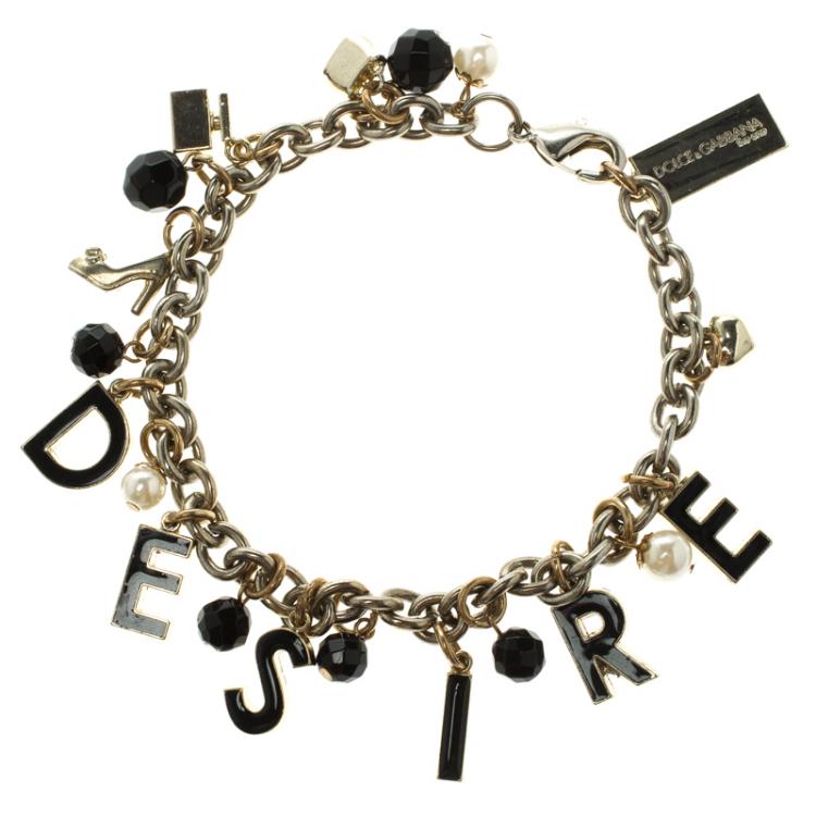 Pre Owned Dolce and Gabbana Desire Charm Enamel Gold Tone Bracelet