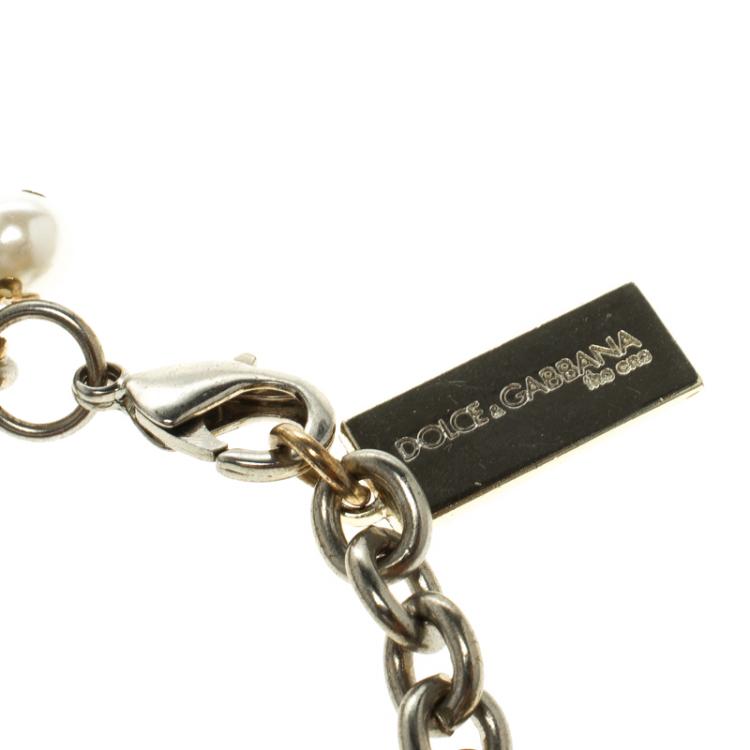 Pre Owned Dolce and Gabbana Desire Charm Enamel Gold Tone Bracelet