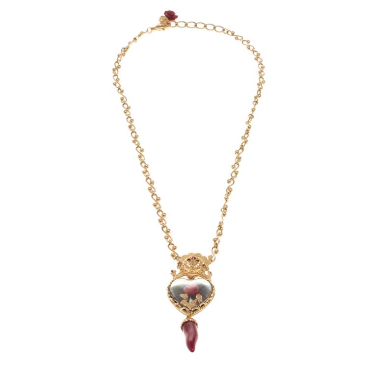 Dolce and Gabbana Black Sacred Heart and Resin Rose Gold Tone Necklace Dolce  & Gabbana | TLC