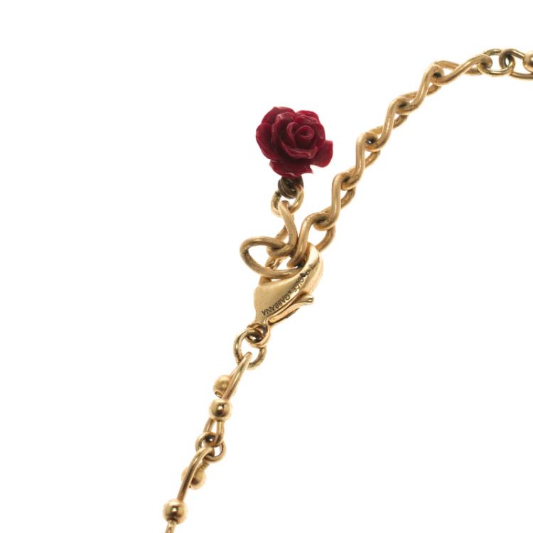 مملوكة مسبقًا Dolce and Gabbana Black Sacred Heart and Resin Rose Gold Tone Necklace