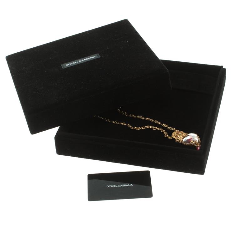 مملوكة مسبقًا Dolce and Gabbana Black Sacred Heart and Resin Rose Gold Tone Necklace