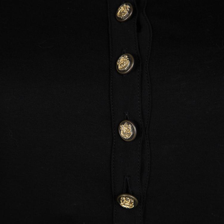 Pre Owned Dolce and Gabbana Black Cotton Velvet Epaulette Detail Sleeveless Top M