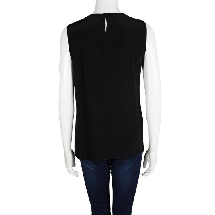 Pre Owned Dolce and Gabbana Black Silk Floral Applique Detail Sleeveless Top M