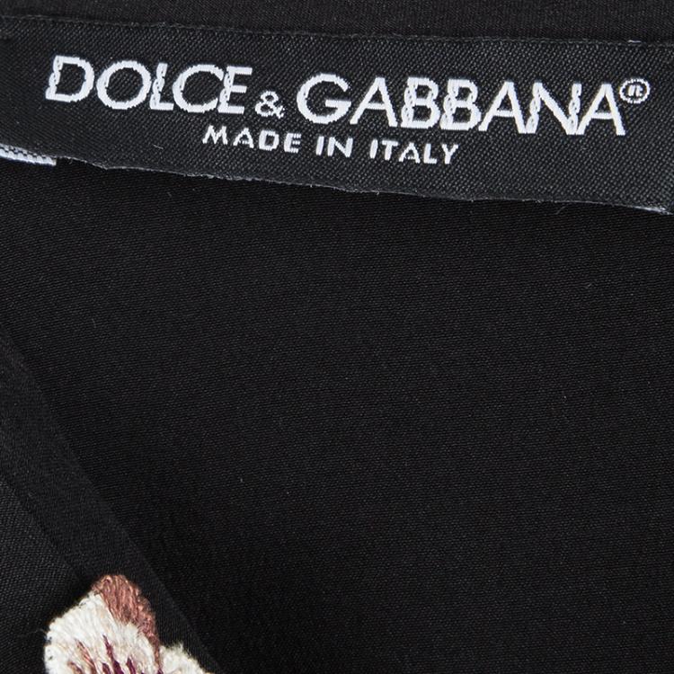 Pre Owned Dolce and Gabbana Black Silk Floral Applique Detail Sleeveless Top M