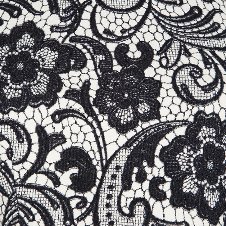 Pre Owned Dolce and Gabbana Monochrome Lace Print Short Sleeve Sheath Dress M