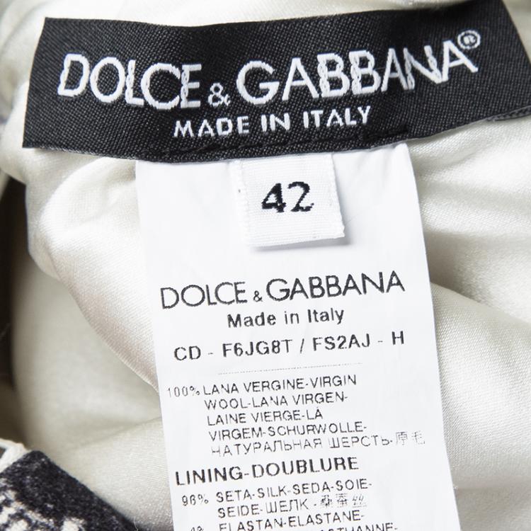 Pre Owned Dolce and Gabbana Monochrome Lace Print Short Sleeve Sheath Dress M