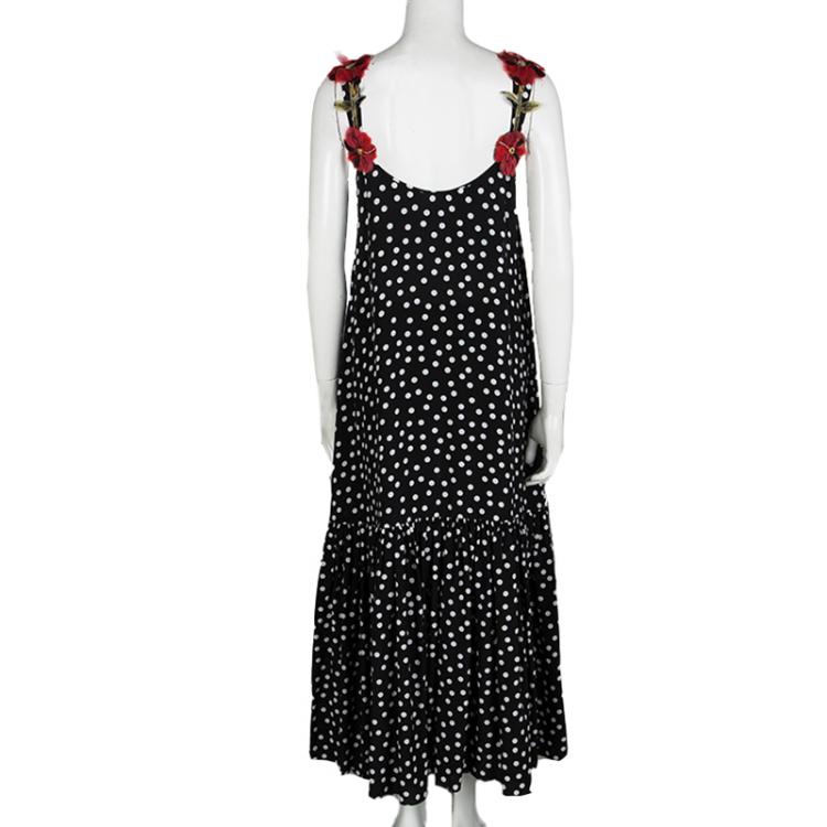 Pre Owned Dolce and Gabbana Black Polka Dot Silk Rome Embellished Dress M 