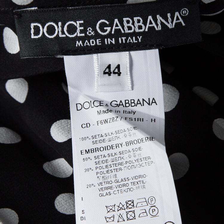 Pre Owned Dolce and Gabbana Black Polka Dot Silk Rome Embellished Dress M 