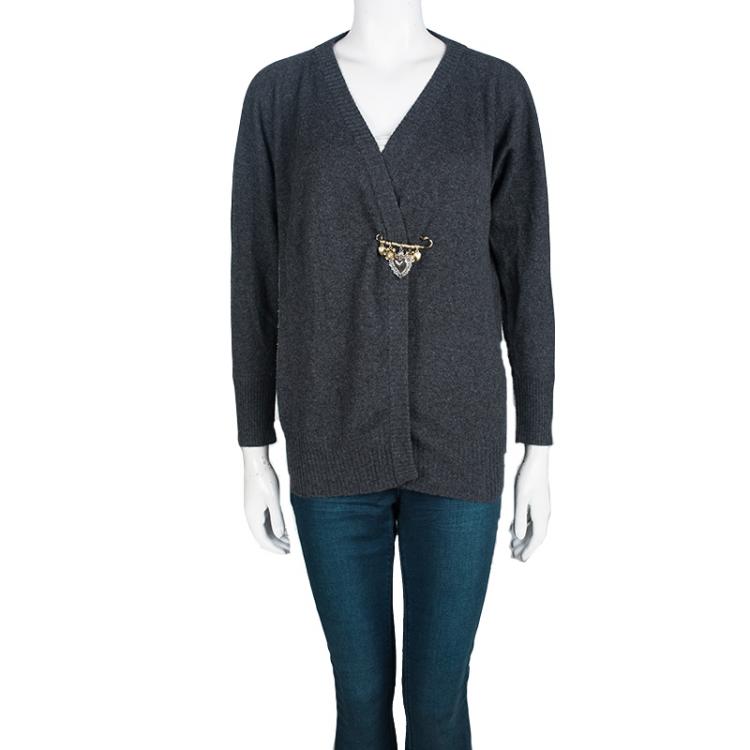 Pre Owned Dolce and Gabbana Grey Cashmere Safety Pin Cardigan S