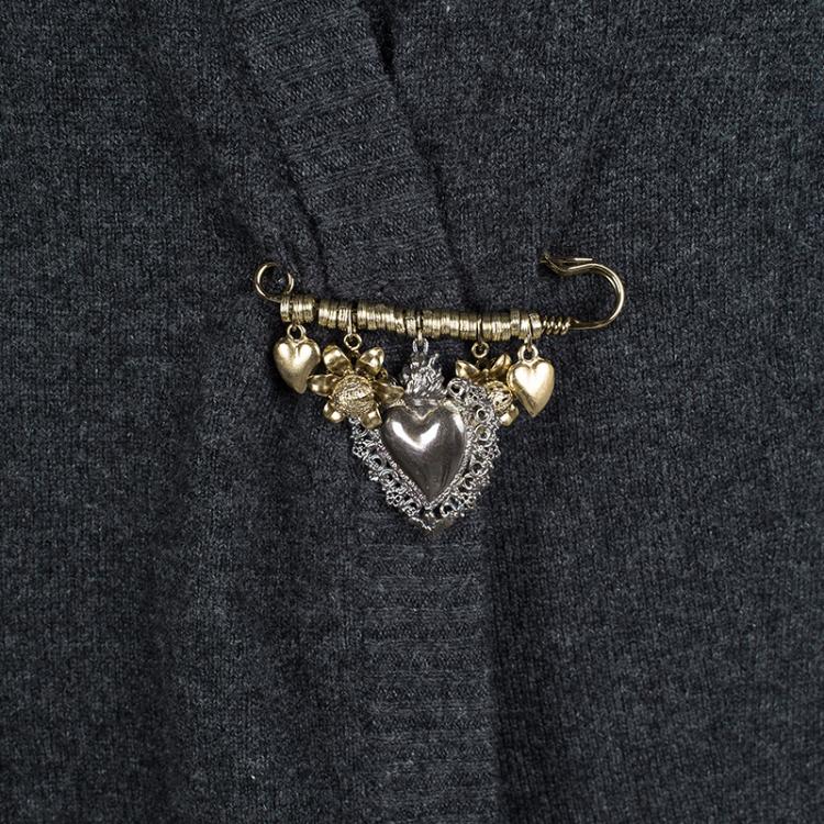 Pre Owned Dolce and Gabbana Grey Cashmere Safety Pin Cardigan S