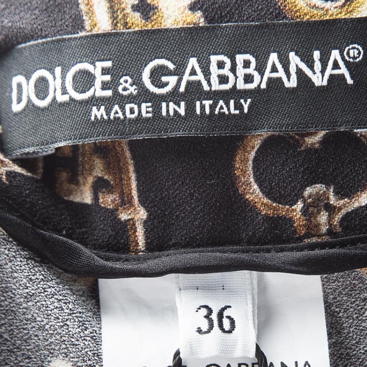 Pre Owned  Dolce and Gabbana Black Key Print Slim Fit Pants XS