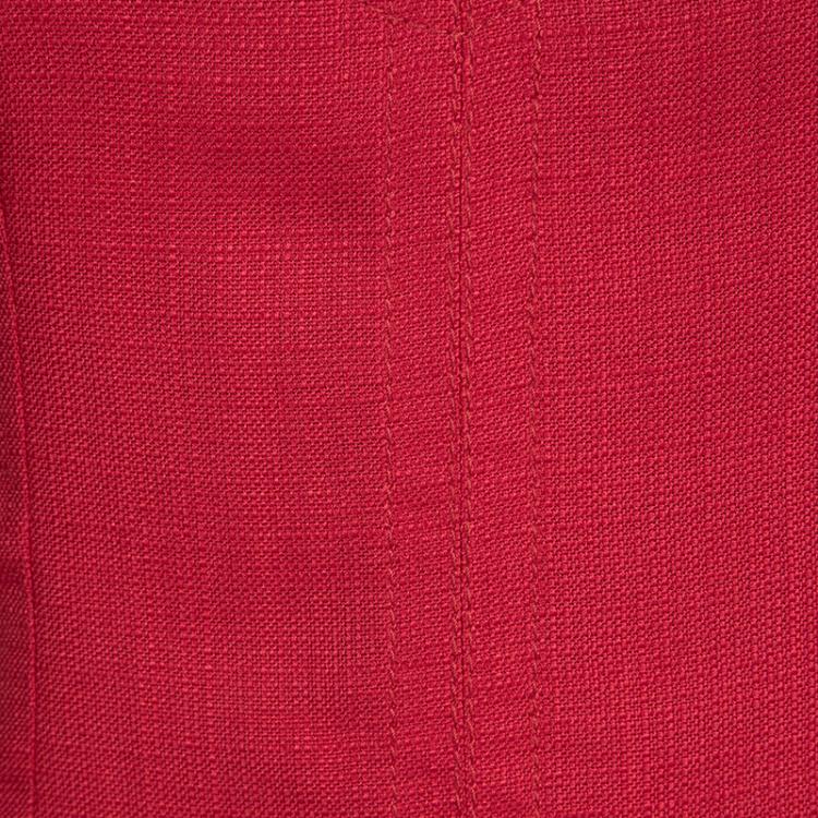 Pre Owned Dolce and Gabbana Red Textured Sleeveless V Neck Sheath Dress M