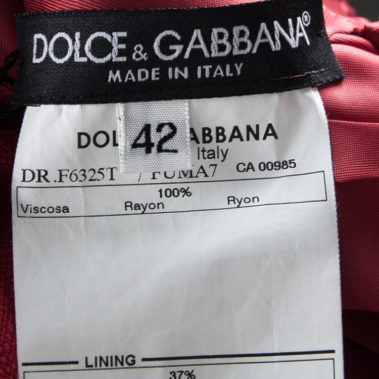 Pre Owned Dolce and Gabbana Red Textured Sleeveless V Neck Sheath Dress M