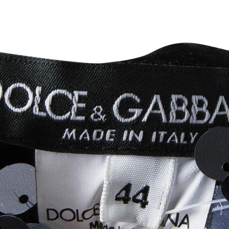 Pre Owned Dolce and Gabbana Silver Sequin Paillette Embellished Ruched Strapless Dress M