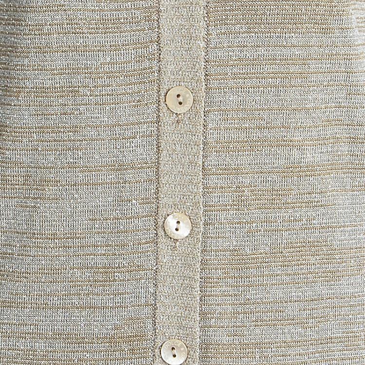 Pre Owned Dolce and Gabbana Beige Striped Lurex Knit Short Sleeve Cardigan S