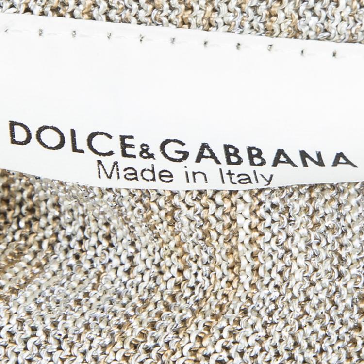 Pre Owned Dolce and Gabbana Beige Striped Lurex Knit Short Sleeve Cardigan S