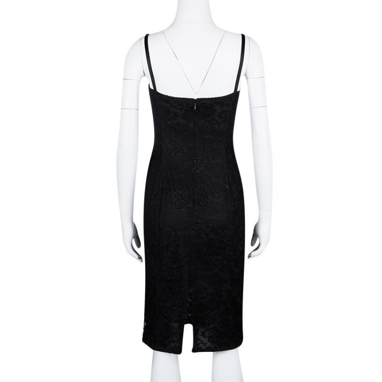 Pre Owned Dolce and Gabbana Black Lace Bustier Dress S