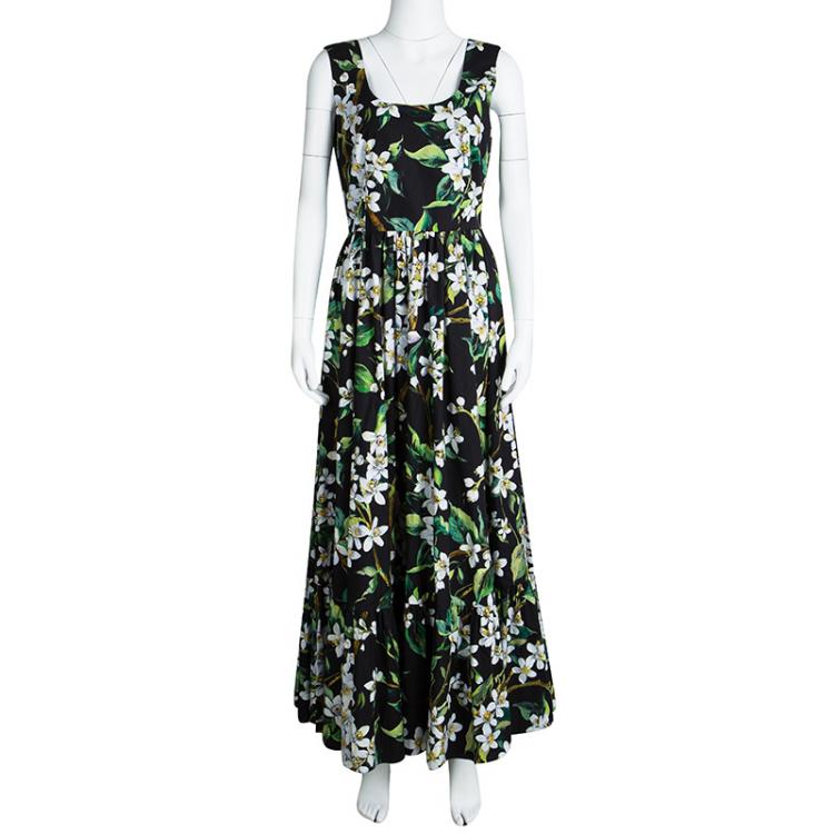 Dolce and Gabbana Black Floral Printed Cotton Poplin Sleeveless Maxi Dress  M Dolce & Gabbana | TLC