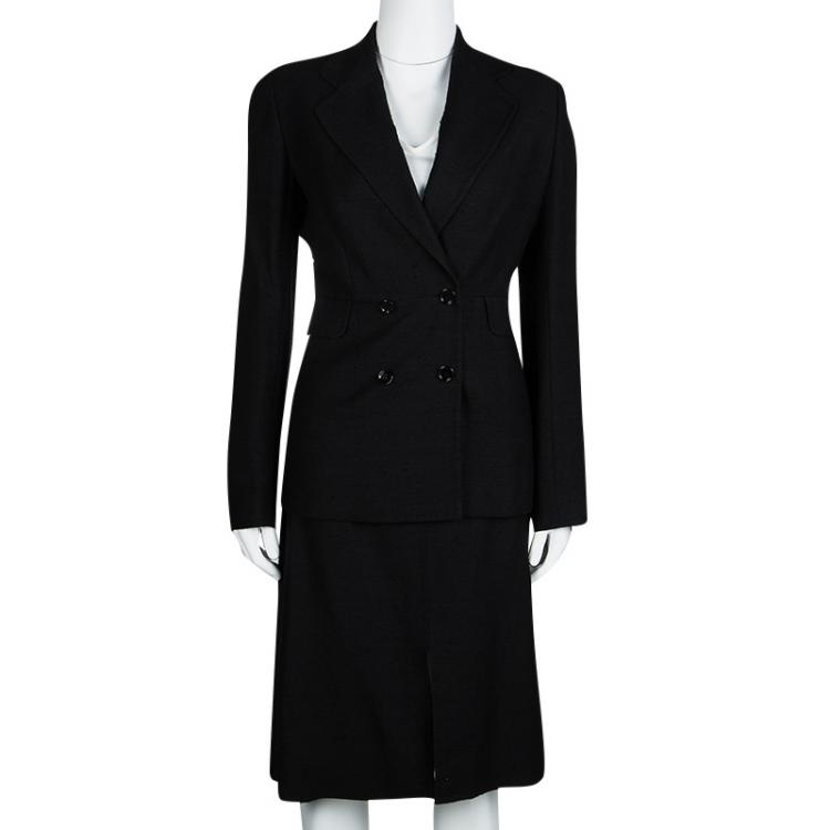 Pre Owned Dolce and Gabbana Black Textured Skirt Suit M