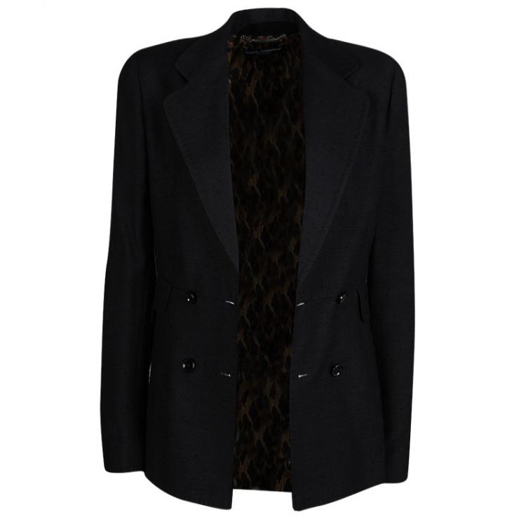 Pre Owned Dolce and Gabbana Black Textured Skirt Suit M
