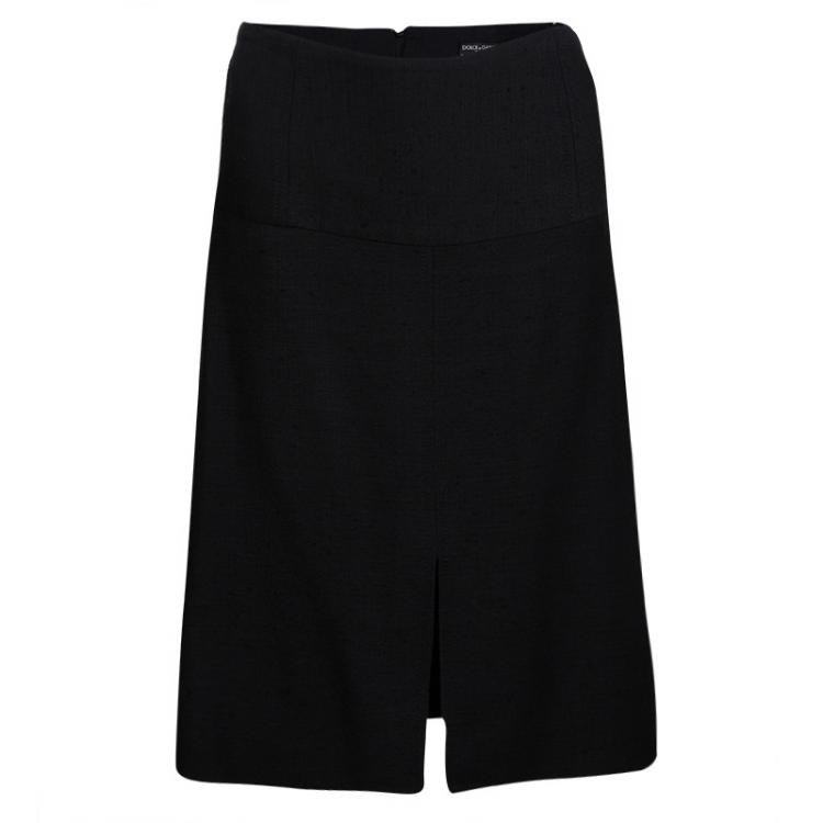 Pre Owned Dolce and Gabbana Black Textured Skirt Suit M
