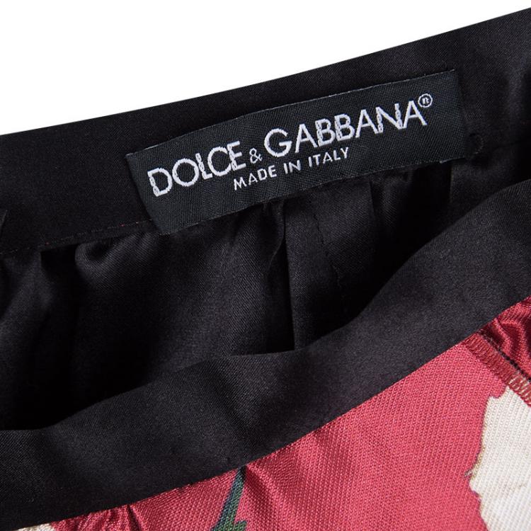 Pre Owned Dolce and Gabbana Red Floral Printed Silk Mini Skirt S