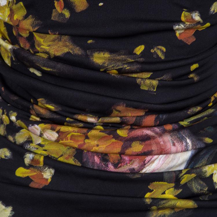 Pre Owned Dolce and Gabbana Black Floral Printed Sleeveless Gathered Dress S