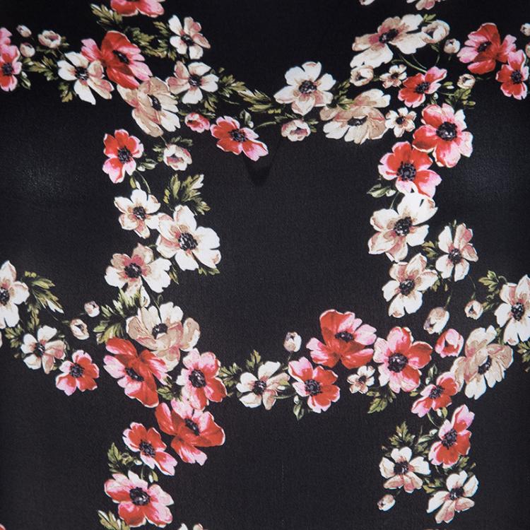 Pre Owned Dolce and Gabbana Black Floral Print Checked Pattern Silk Top S