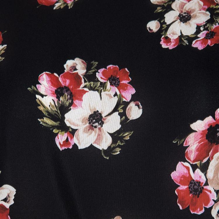 Pre Owned Dolce and Gabbana Black Floral Printed Silk Lace Shoulder Detail Top S