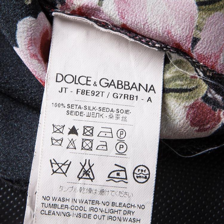 Pre Owned Dolce and Gabbana Black Floral Printed Silk Lace Shoulder Detail Top S