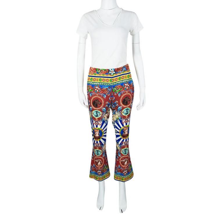 Pre Owned Dolce and Gabbana Carretto Siciliano Print Knit Trousers M