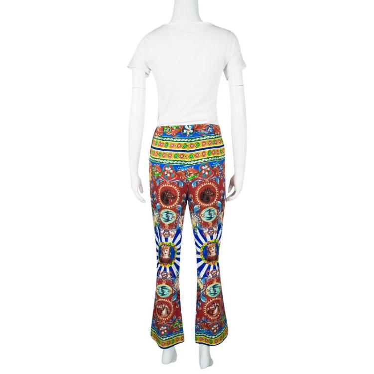 Pre Owned Dolce and Gabbana Carretto Siciliano Print Knit Trousers M