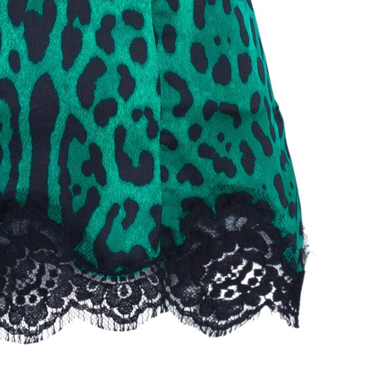 Pre Owned Dolce And Gabbana Green Silk Lepoard Print Top M