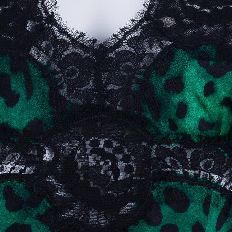 Pre Owned Dolce And Gabbana Green Silk Lepoard Print Top M