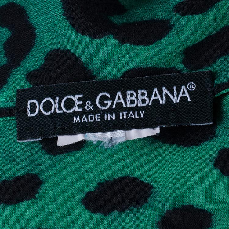 Pre Owned Dolce And Gabbana Green Silk Lepoard Print Top M